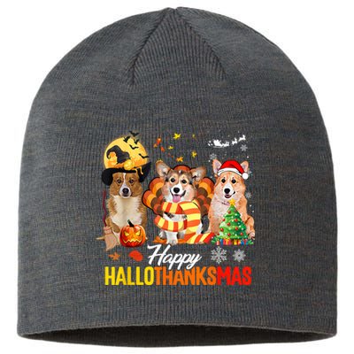 Corgi Dog Halloween Merry Christmas Happy Hallothanksmas Sustainable Beanie