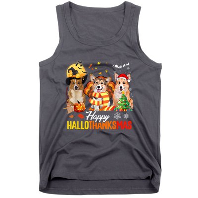 Corgi Dog Halloween Merry Christmas Happy Hallothanksmas Tank Top