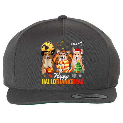 Corgi Dog Halloween Merry Christmas Happy Hallothanksmas Wool Snapback Cap