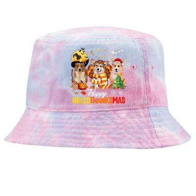 Corgi Dog Halloween Merry Christmas Happy Hallothanksmas Tie-Dyed Bucket Hat