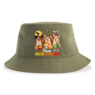 Corgi Dog Halloween Merry Christmas Happy Hallothanksmas Sustainable Bucket Hat