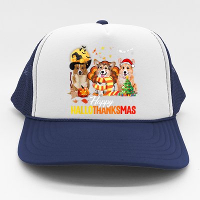 Corgi Dog Halloween Merry Christmas Happy Hallothanksmas Trucker Hat