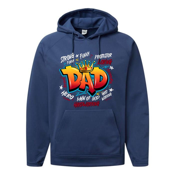 Cool Dad Hardworking Funny Fathers Day Logo Performance Fleece Hoodie