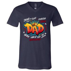 Cool Dad Hardworking Funny Fathers Day Logo V-Neck T-Shirt