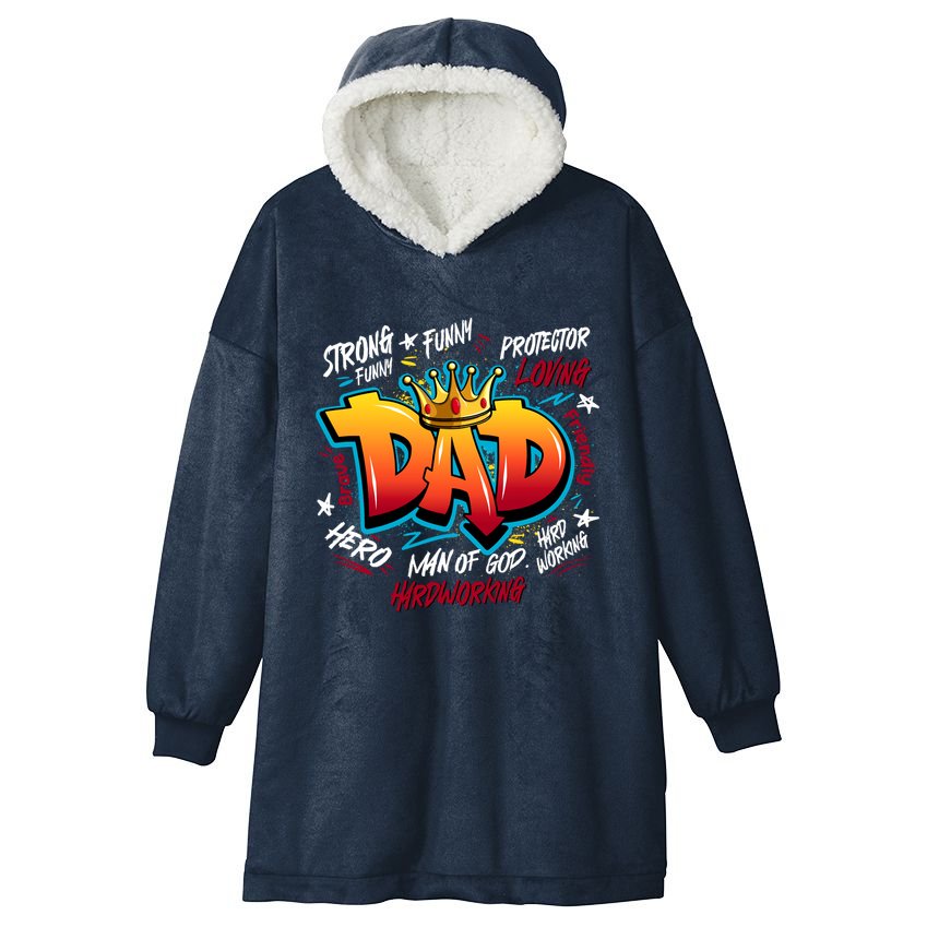 Cool Dad Hardworking Funny Fathers Day Logo Hooded Wearable Blanket
