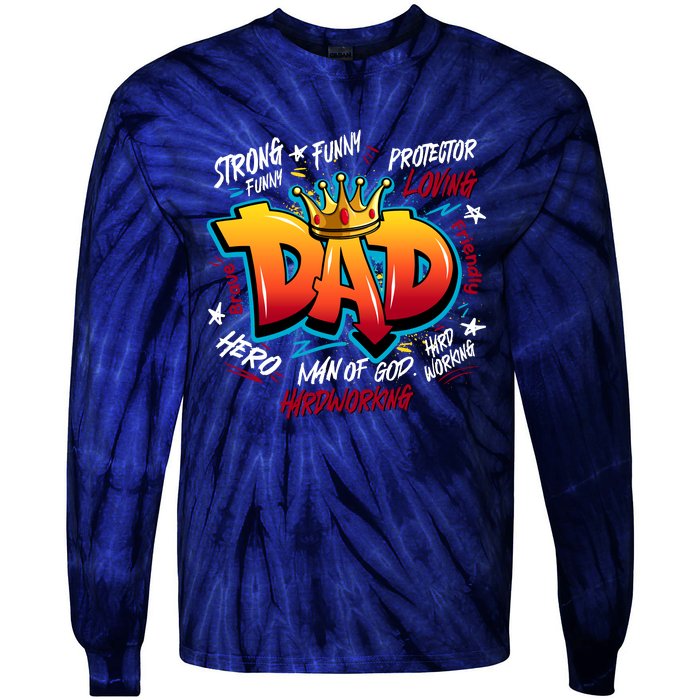 Cool Dad Hardworking Funny Fathers Day Logo Tie-Dye Long Sleeve Shirt