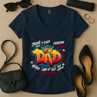 Cool Dad Hardworking Funny Fathers Day Logo Women's V-Neck T-Shirt