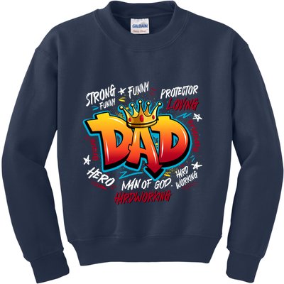 Cool Dad Hardworking Funny Fathers Day Logo Kids Sweatshirt