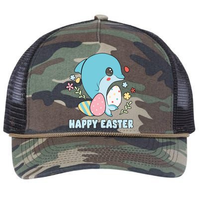 Cute Dolphin Happy Easter Day Egg Hunter Cute Gift Retro Rope Trucker Hat Cap