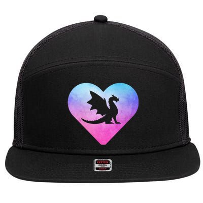 Cute Dragon Heart Design I Love Dragons 7 Panel Mesh Trucker Snapback Hat