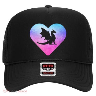 Cute Dragon Heart Design I Love Dragons High Crown Mesh Back Trucker Hat