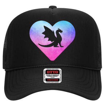 Cute Dragon Heart Design I Love Dragons High Crown Mesh Back Trucker Hat