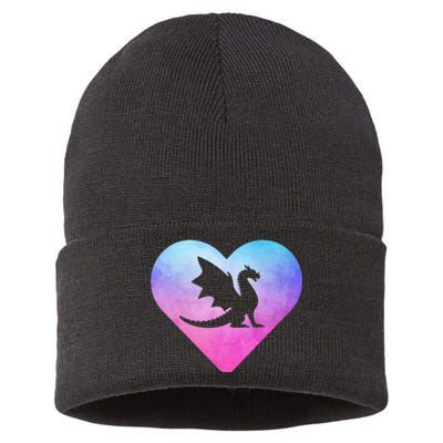 Cute Dragon Heart Design I Love Dragons Sustainable Knit Beanie