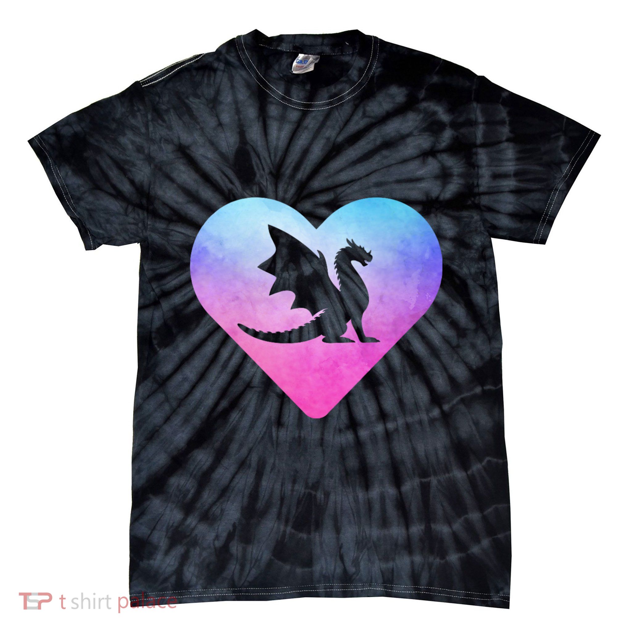Cute Dragon Heart Design I Love Dragons Tie-Dye T-Shirt
