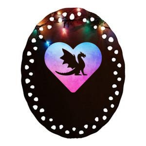 Cute Dragon Heart Design I Love Dragons Ceramic Oval Ornament