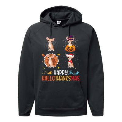 Chihuahua Dog Hallothanksmas Halloween Thanksgiving Xmas Performance Fleece Hoodie