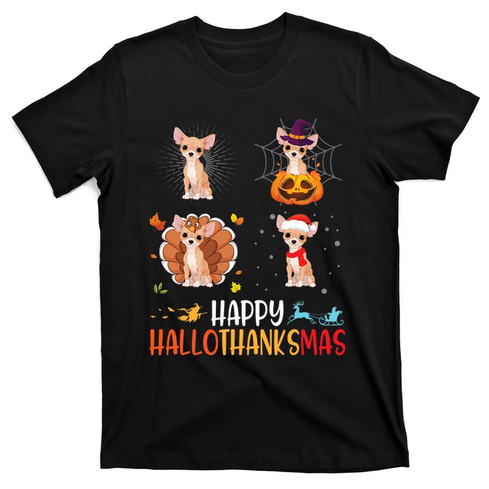 Chihuahua Dog Hallothanksmas Halloween Thanksgiving Xmas T-Shirt