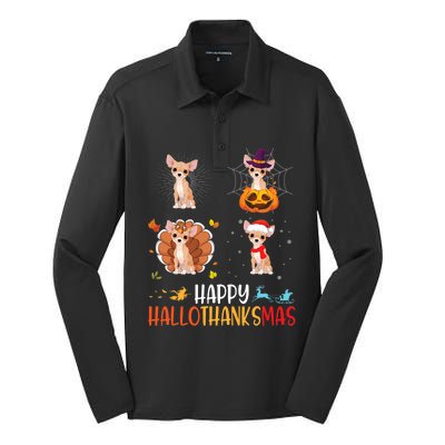 Chihuahua Dog Hallothanksmas Halloween Thanksgiving Xmas Silk Touch Performance Long Sleeve Polo