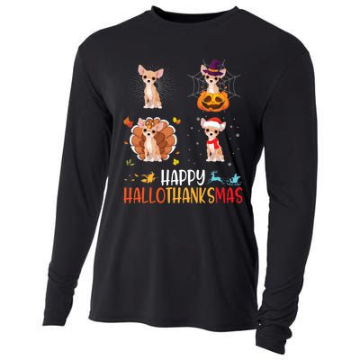 Chihuahua Dog Hallothanksmas Halloween Thanksgiving Xmas Cooling Performance Long Sleeve Crew