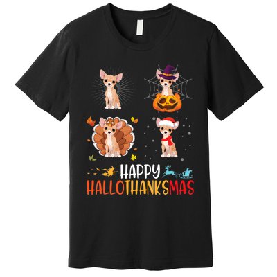 Chihuahua Dog Hallothanksmas Halloween Thanksgiving Xmas Premium T-Shirt