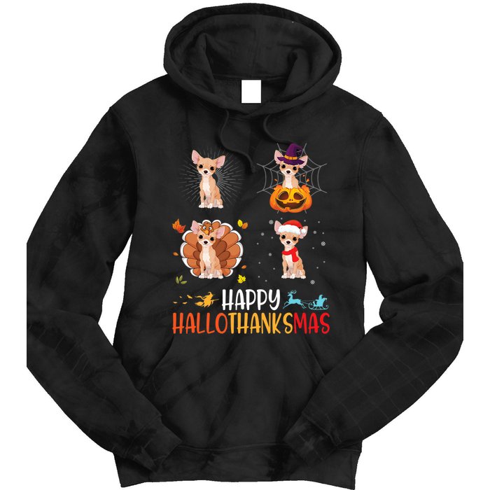 Chihuahua Dog Hallothanksmas Halloween Thanksgiving Xmas Tie Dye Hoodie