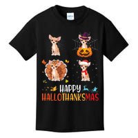 Chihuahua Dog Hallothanksmas Halloween Thanksgiving Xmas Kids T-Shirt