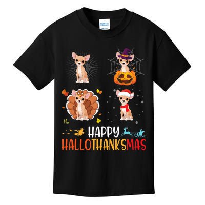 Chihuahua Dog Hallothanksmas Halloween Thanksgiving Xmas Kids T-Shirt