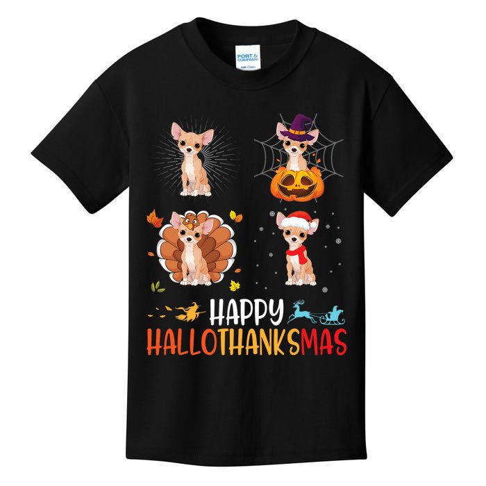 Chihuahua Dog Hallothanksmas Halloween Thanksgiving Xmas Kids T-Shirt