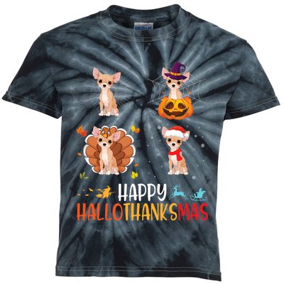 Chihuahua Dog Hallothanksmas Halloween Thanksgiving Xmas Kids Tie-Dye T-Shirt