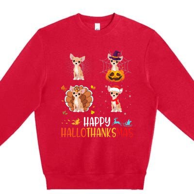 Chihuahua Dog Hallothanksmas Halloween Thanksgiving Xmas Premium Crewneck Sweatshirt