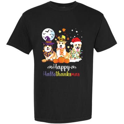 Corgi Dog Halloween Merry Christmas Happy Hallothanksmas Garment-Dyed Heavyweight T-Shirt