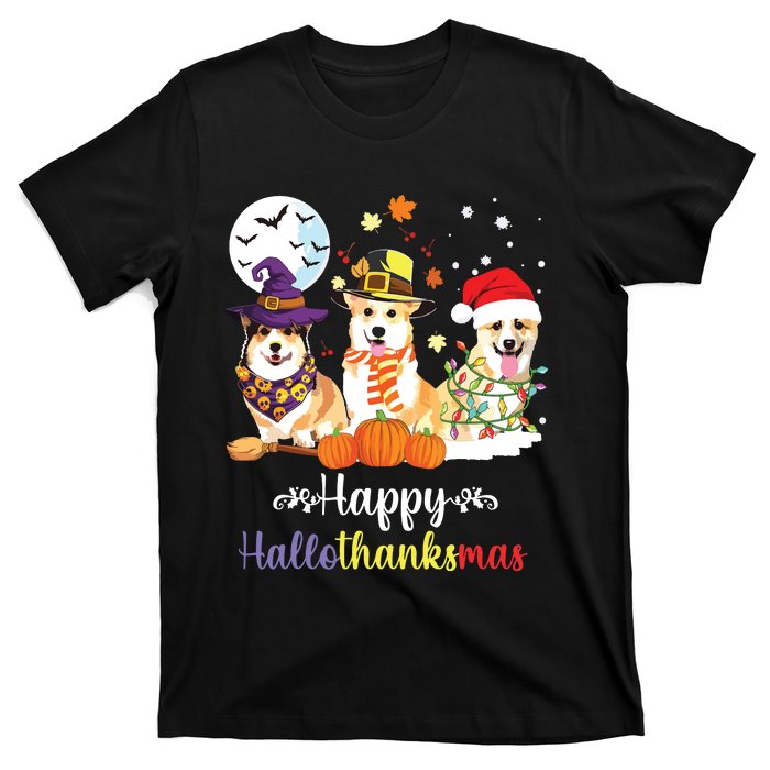 Corgi Dog Halloween Merry Christmas Happy Hallothanksmas T-Shirt