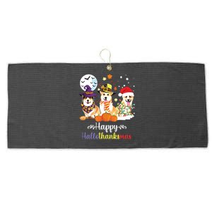 Corgi Dog Halloween Merry Christmas Happy Hallothanksmas Large Microfiber Waffle Golf Towel