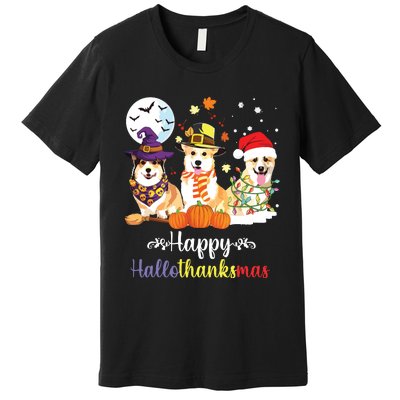 Corgi Dog Halloween Merry Christmas Happy Hallothanksmas Premium T-Shirt