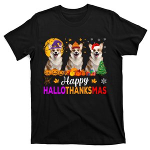 Corgi Dog Halloween Christmas Hallothanksmas T-Shirt