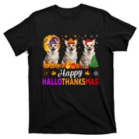 Corgi Dog Halloween Christmas Hallothanksmas T-Shirt