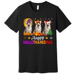 Corgi Dog Halloween Christmas Hallothanksmas Premium T-Shirt