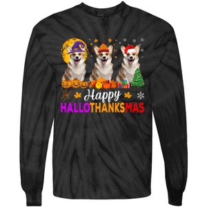 Corgi Dog Halloween Christmas Hallothanksmas Tie-Dye Long Sleeve Shirt