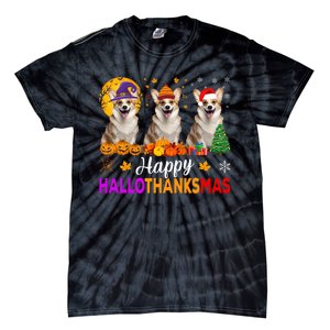 Corgi Dog Halloween Christmas Hallothanksmas Tie-Dye T-Shirt