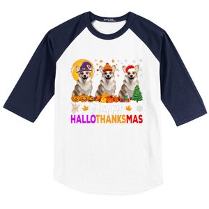 Corgi Dog Halloween Christmas Hallothanksmas Baseball Sleeve Shirt