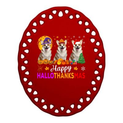 Corgi Dog Halloween Christmas Hallothanksmas Ceramic Oval Ornament