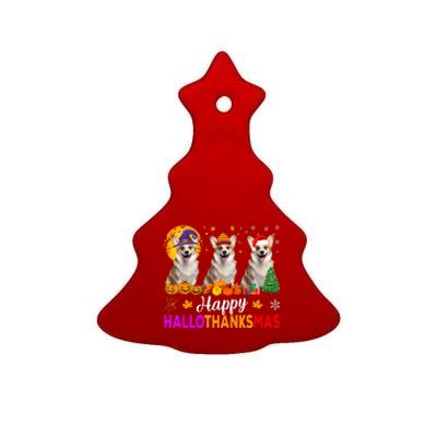 Corgi Dog Halloween Christmas Hallothanksmas Ceramic Tree Ornament