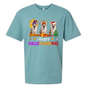 Corgi Dog Halloween Christmas Hallothanksmas Sueded Cloud Jersey T-Shirt