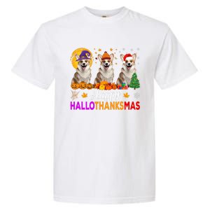 Corgi Dog Halloween Christmas Hallothanksmas Garment-Dyed Heavyweight T-Shirt