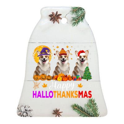 Corgi Dog Halloween Christmas Hallothanksmas Ceramic Bell Ornament