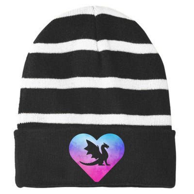 Cute Dragon Heart Love Striped Beanie with Solid Band