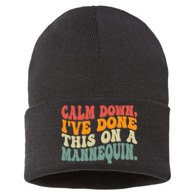 Calm Down I've Done This On A Mannequin Funny Vintage Sustainable Knit Beanie