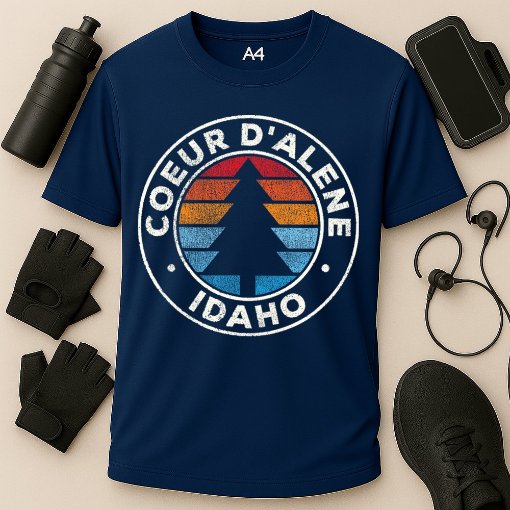 Coeur DAlene Idaho ID Vintage Graphic Retro 70s Cooling Performance Crew T-Shirt