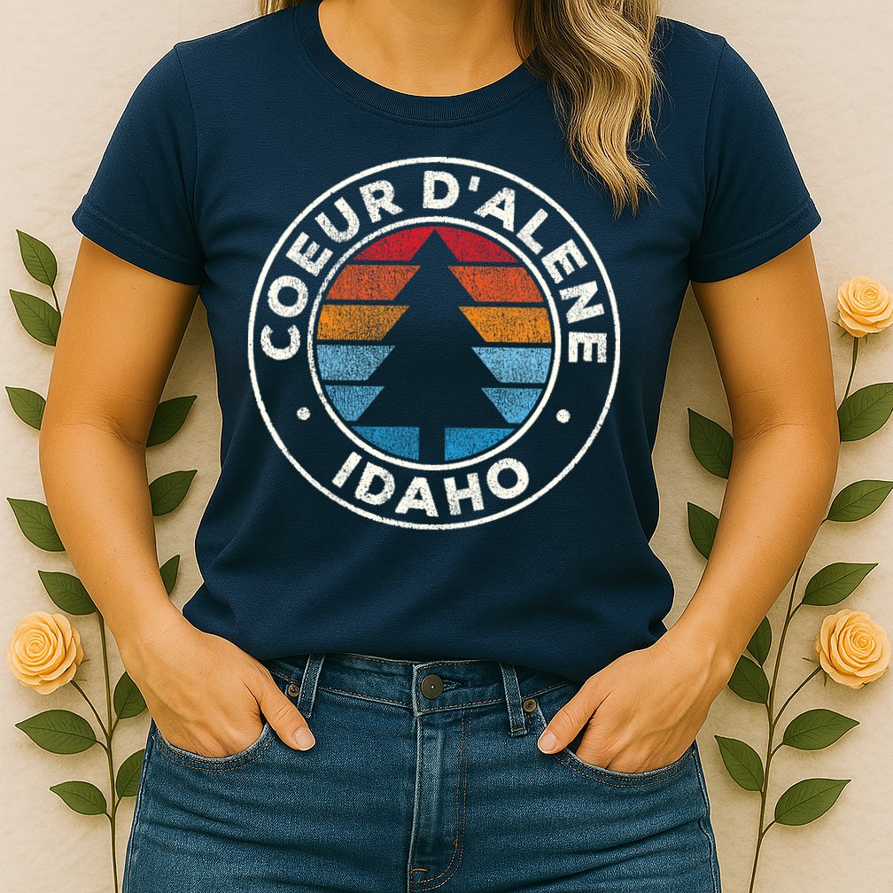Coeur DAlene Idaho ID Vintage Graphic Retro 70s Womens T-Shirt