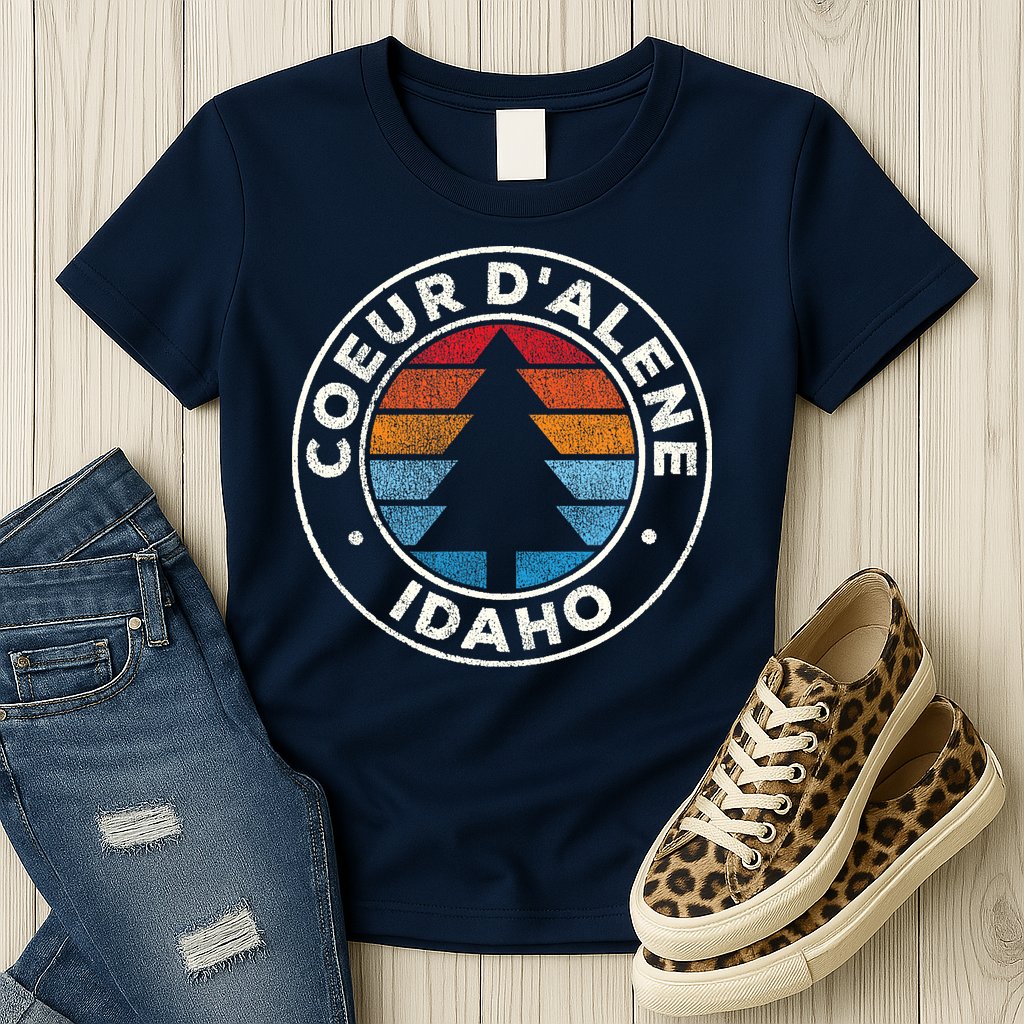 Coeur DAlene Idaho ID Vintage Graphic Retro 70s Womens T-Shirt